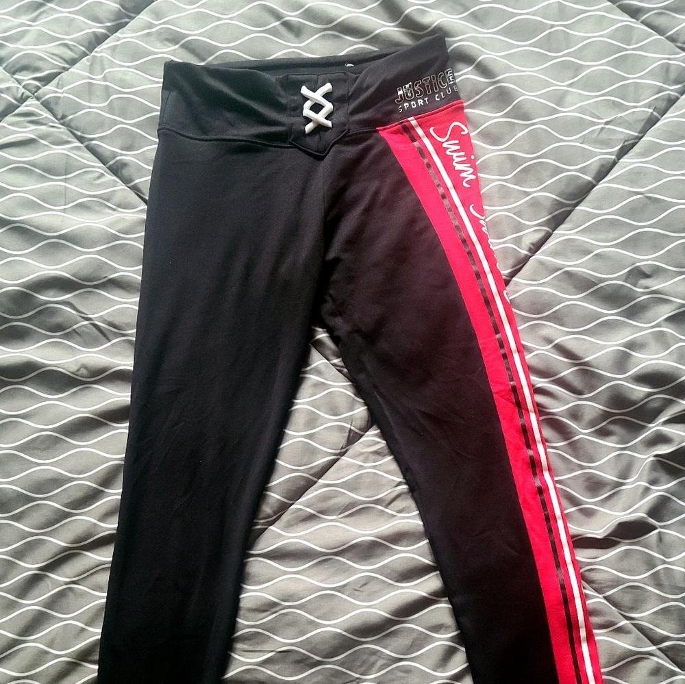 Justice Leggings with "swim" embroidery